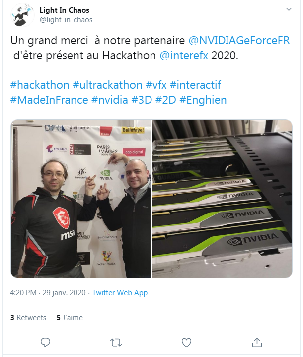 Post Twitter réalisé lors de la dernière journée du Hackathon